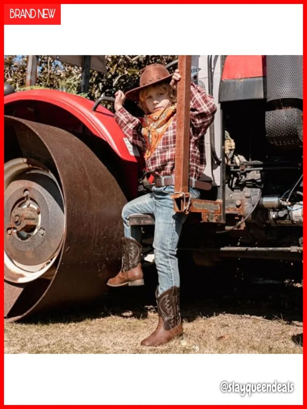 Boys Western Cowboy Boots Pull-On Square Toe Durable Kids